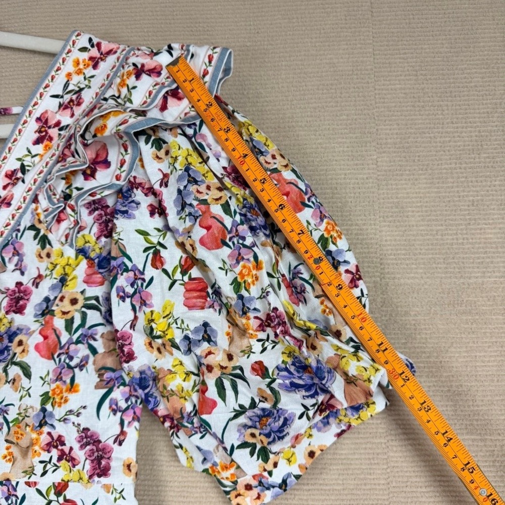 Farm Rio Greek Garden Off-White Topstitched Yoke Mini Dress Floral Womens M - Picture 5 of 13